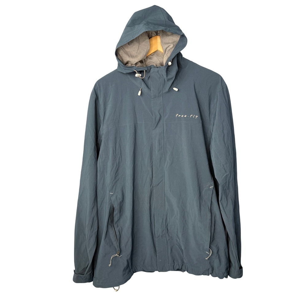 Free Fly Hooded Jacket Mens Large Blue Bamboo Blend Performance Windbreaker - Picture 1 of 12